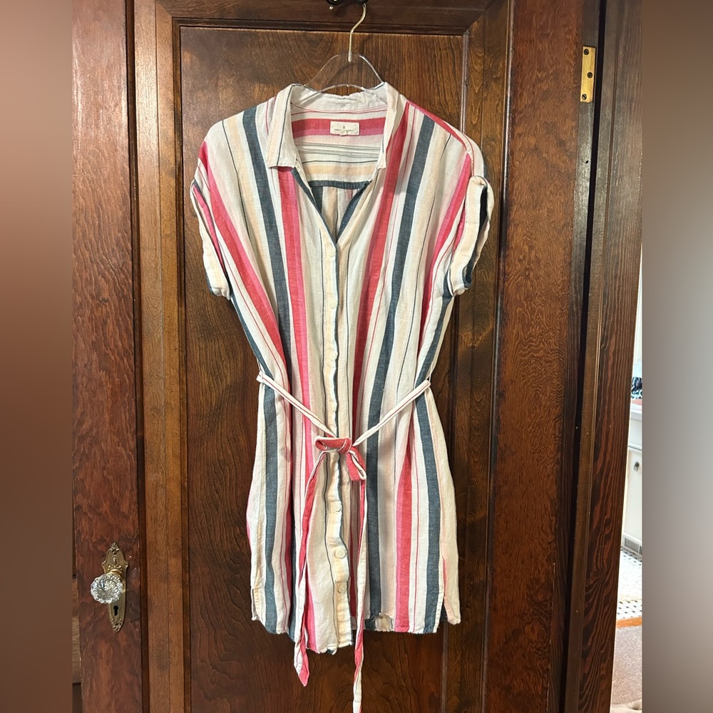 Thread & Supply Striped Button-Down Belted Shirt Dress